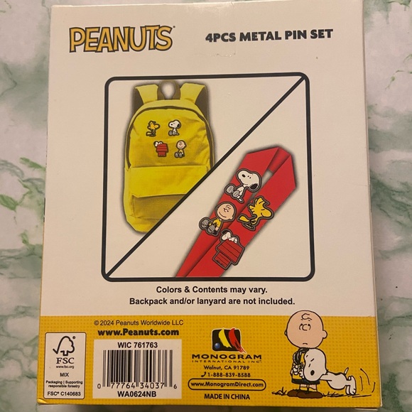 Peanuts Snoopy Woodstock Charlie Brown 4pc Metal Trading Pin Set - Picture 2 of 2